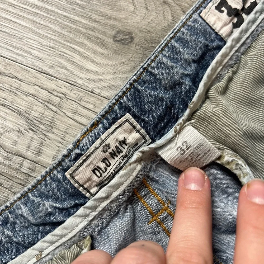 Old Navy‎ Cargo Shorts Mens 32 Blue Denim Light Wash Relaxed Fit Y2K Utility